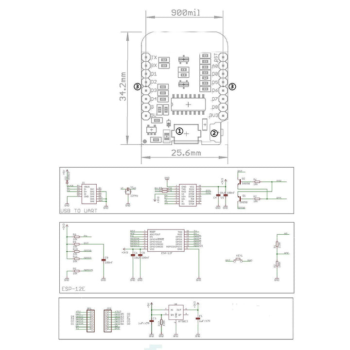 Hailege 5pcs MINI ESP8266 ESP-12F NodeMCU Lua MINI 4M Bytes WIFI Module with Pin Headers