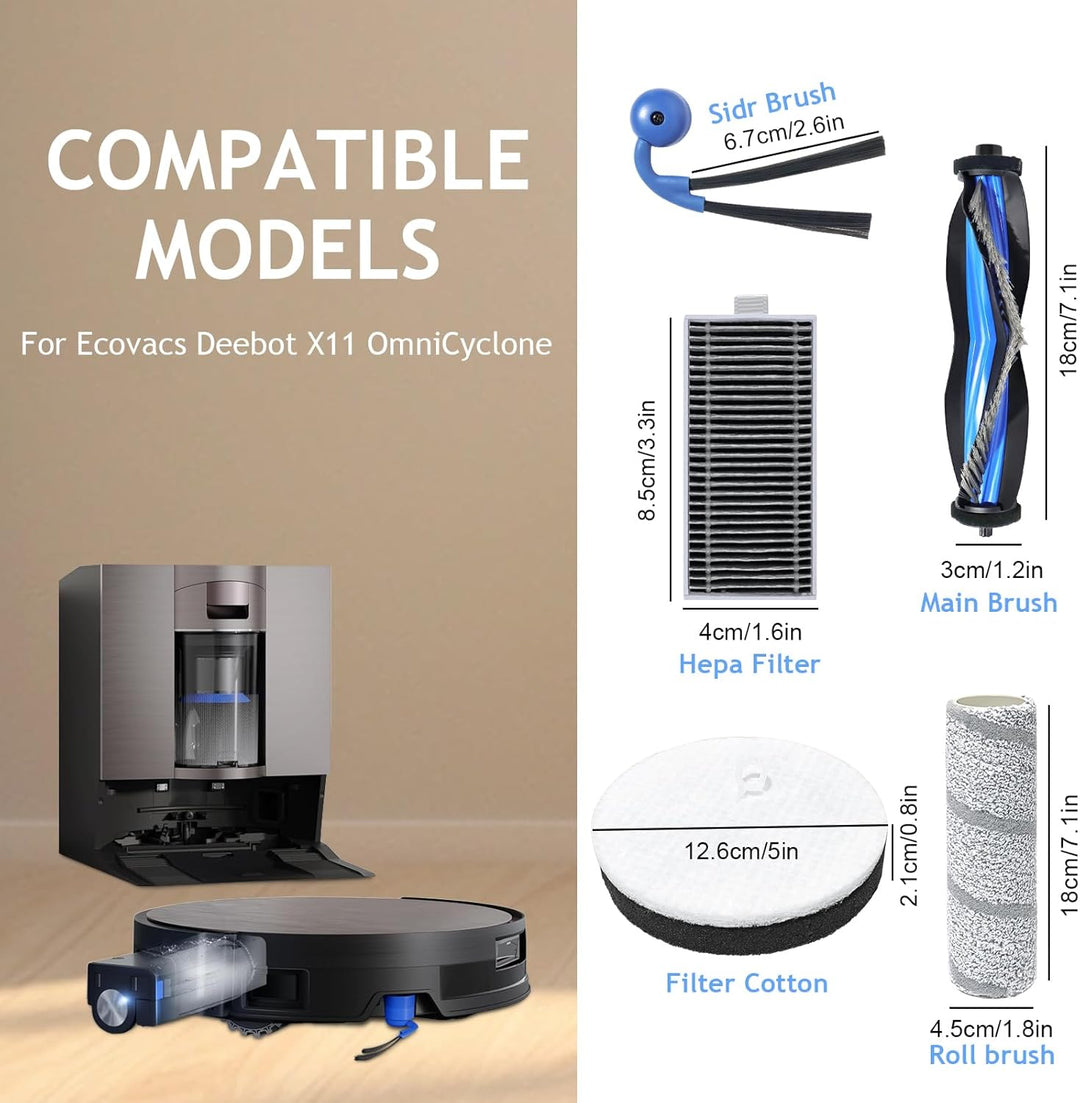 Ersatzteile für Ecovacs Deebot X11 OmniCyclone Roboterstaubsauger Zubehör, 1 Hauptbürste, 2 Walzenbü