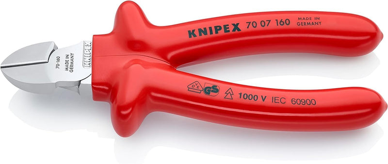 Knipex Seitenschneider verchromt, tauchisoliert, VDE-geprüft 160 mm 70 07 160 verchromt Griffe Tauch