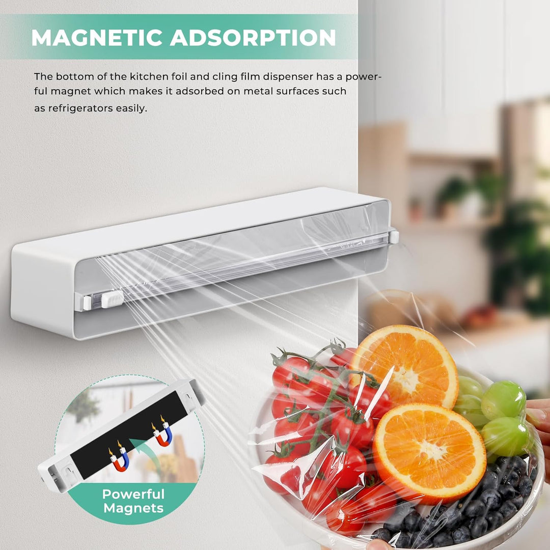 Frischhaltefolienspender mit Cutter - Magnetisch & Klebe, ohne Bohren, Folienschneider für Frischhal