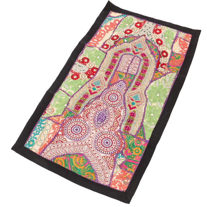 GURU SHOP Indischer Wandteppich Patchwork Wandbehang, Tischläufer, Einzelstück 85x45 cm - Muster 15,