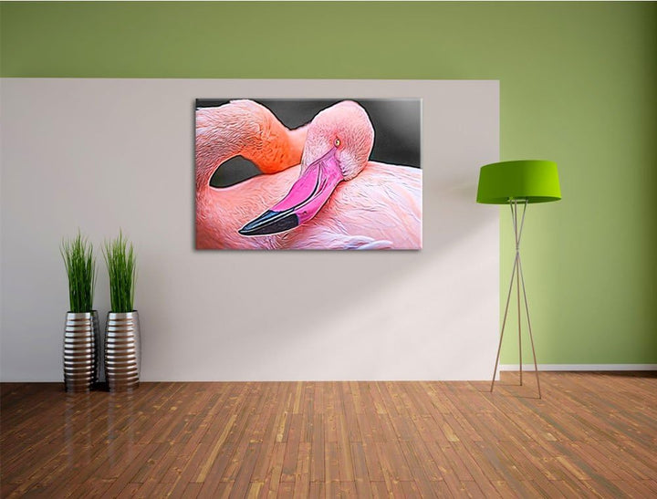 eleganter Flamingo schwarz/weiss Deluxe Format: 100x70 cm auf Leinwand, XXL riesige Bilder fertig ge