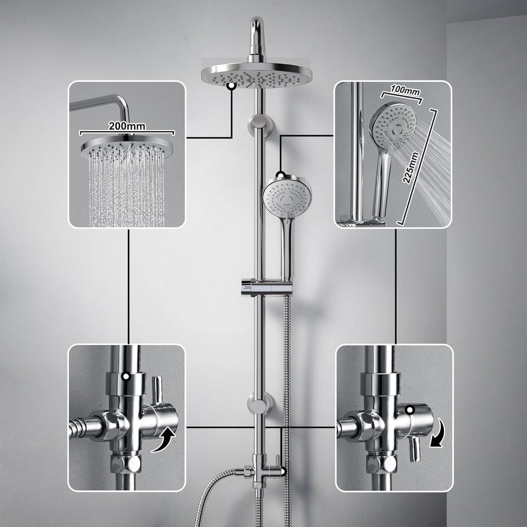 Görbach Regendusche Duschset ohne Armatur, Edelstahl Duschsystem mit Ablage, Duschstange set mit Kop