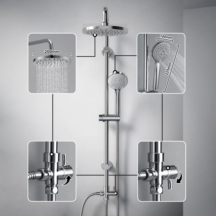 Görbach Regendusche Duschset ohne Armatur, Edelstahl Duschsystem mit Ablage, Duschstange set mit Kop