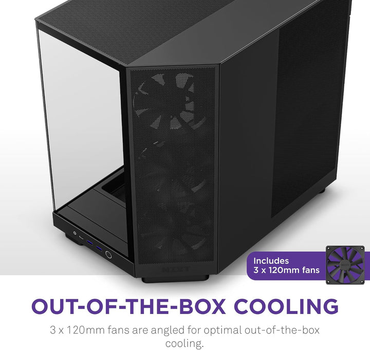 NZXT H6 Flow | CC-H61FB-01 | Kompaktes Mid-Tower Gehäuse mit zwei Kammern | Glaspaneele mit Panorama