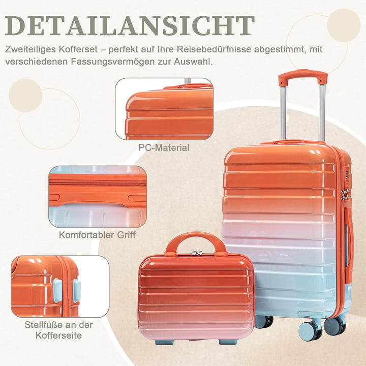 Hartschalen-Koffer Trolley Handgepäck Rollkoffer, Reisekoffer Set mit 4 Rollen, 2er Gepäckset, Blau