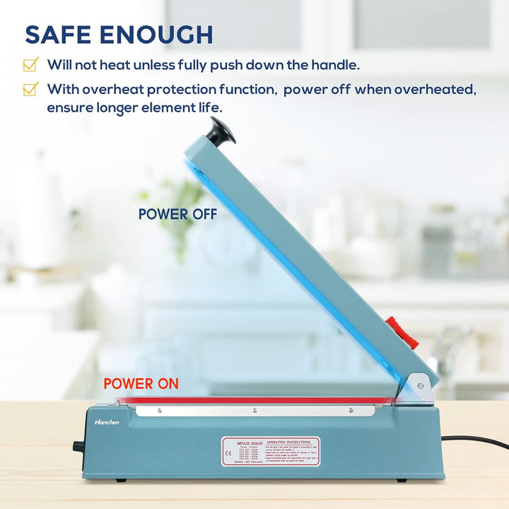 Hanchen Heisssiegelgerät mit Schneider 300mm/11,8 Zoll Heisssiegelmaschine Impulse Heat Sealer 400W