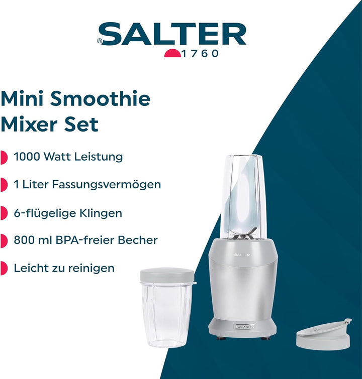 Salter EK2002V4MMSVDE Aspen NutriPro Standmixer – kompakter Standmixer, Mini-Smoothie-Maker, 1-l-Mix