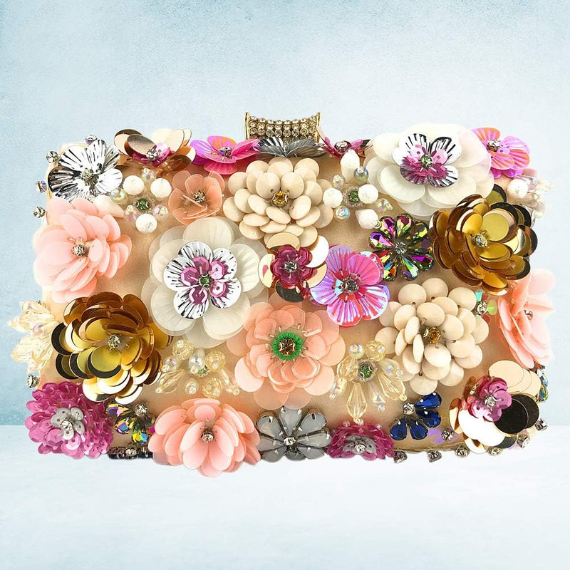 VALICLUD Bunte Pailletten Blume Abend Clutch Bag Floral Perlen Clutch Geldbörse Handtasche Kette Tas