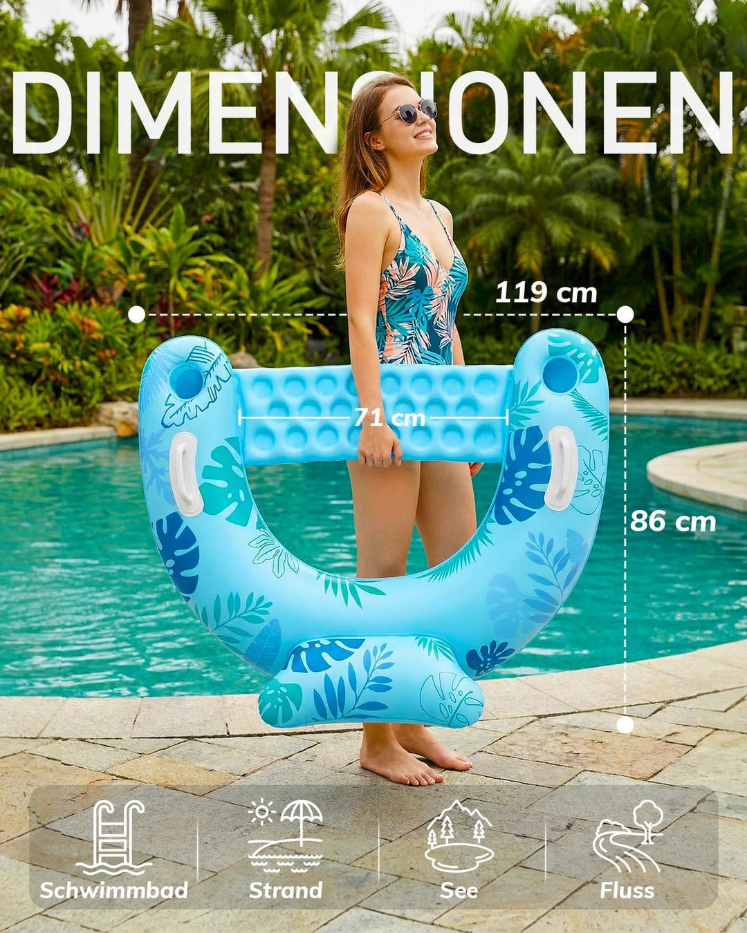 SOLAVERO Aufblasbare Poolsessel, 2 Stück Schwimmende Pool Luftmatratzen für Erwachsene, Wasserhängem