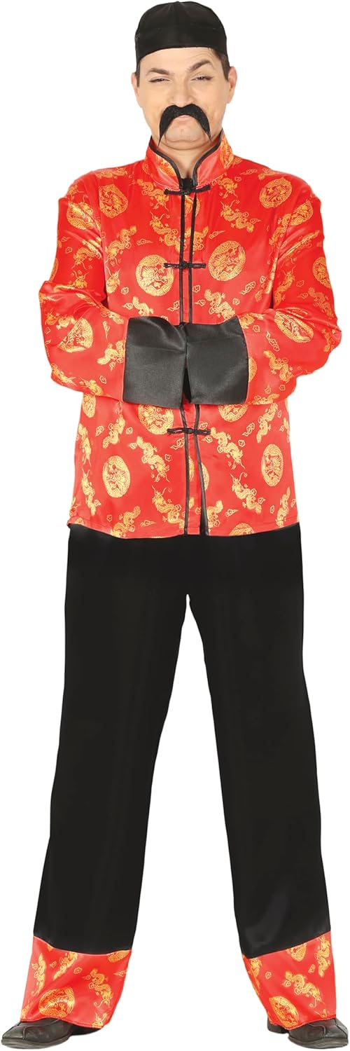 FIESTAS GUIRCA | Asiatisches Herren Kostüm - Jacke, Hut und Hose - Perfekt für Themenpartys, Karneva
