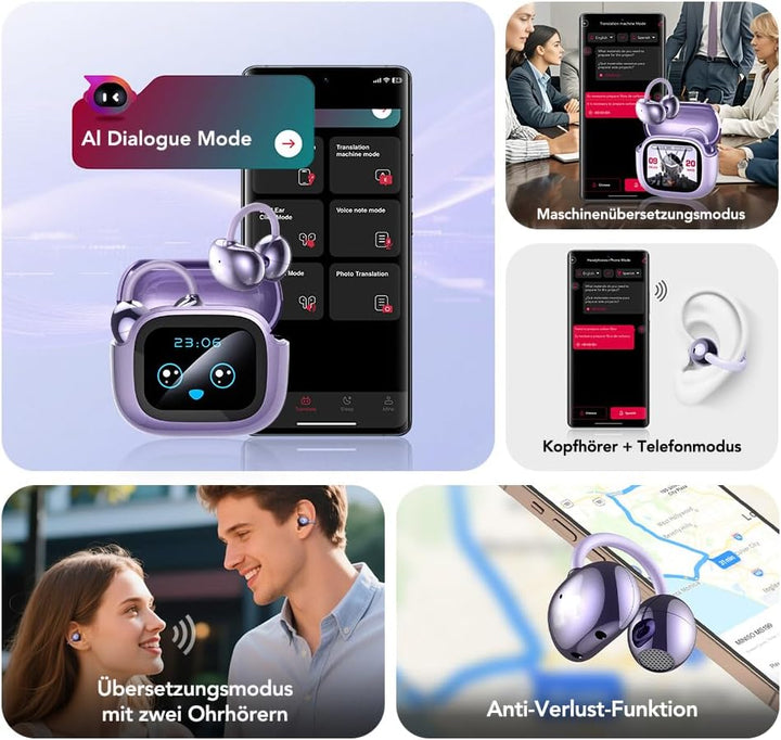AI Kopfhörer Übersetzer NE32,Echtzeit Sprachübersetzer Kopfhörer 136 Sprachen mit App,Echte drahtlos