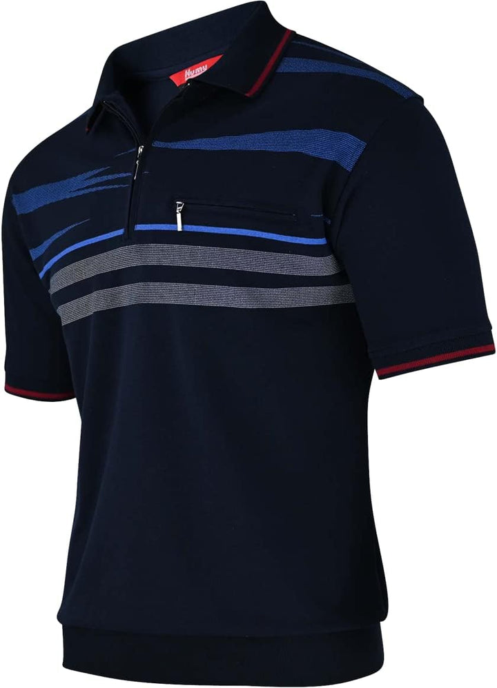 Soltice Herren Kurzarm Poloshirt, Polohemd, Gestreifte Blousonshirt mit Brusttasche aus Baumwoll-Mix
