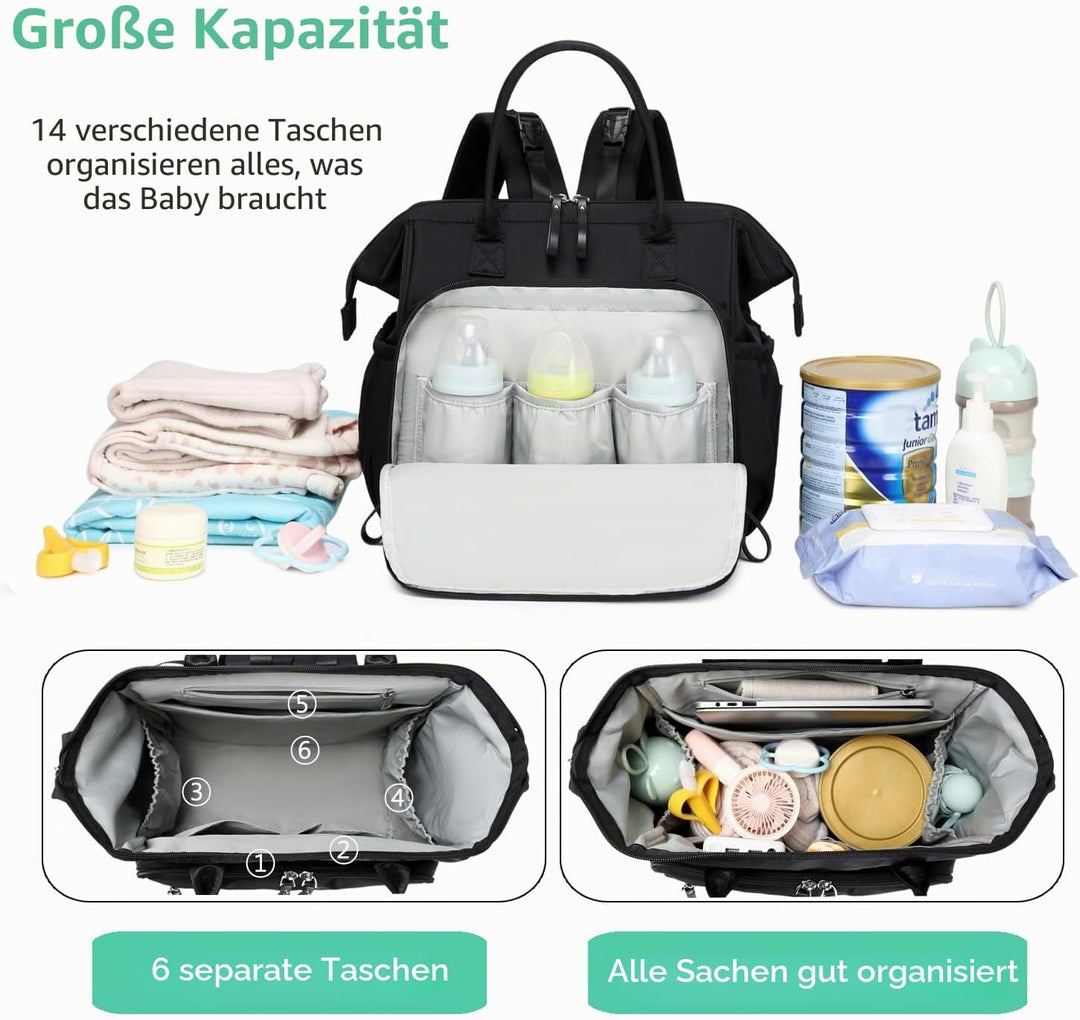 Wickeltasche mit grossem Fassungsvermögen, wasserabweisendes Nylon, 3-Wege-Reiserucksack und Schulte