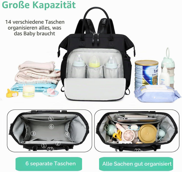 Wickeltasche mit grossem Fassungsvermögen, wasserabweisendes Nylon, 3-Wege-Reiserucksack und Schulte