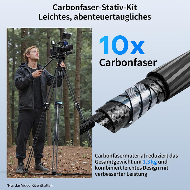 SIRUI SQ75+S5 Carbon Video Stativ mit Hydraulik-Fluidkopf | 178cm Schnellaufbau | Stufenlose Dämpfun
