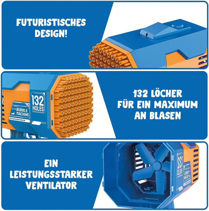 Bazooka Bubble® Blau | Seifenblasenmaschine | Automatisches Rocket-Spielzeug mit 69 Löchern | Outdoo