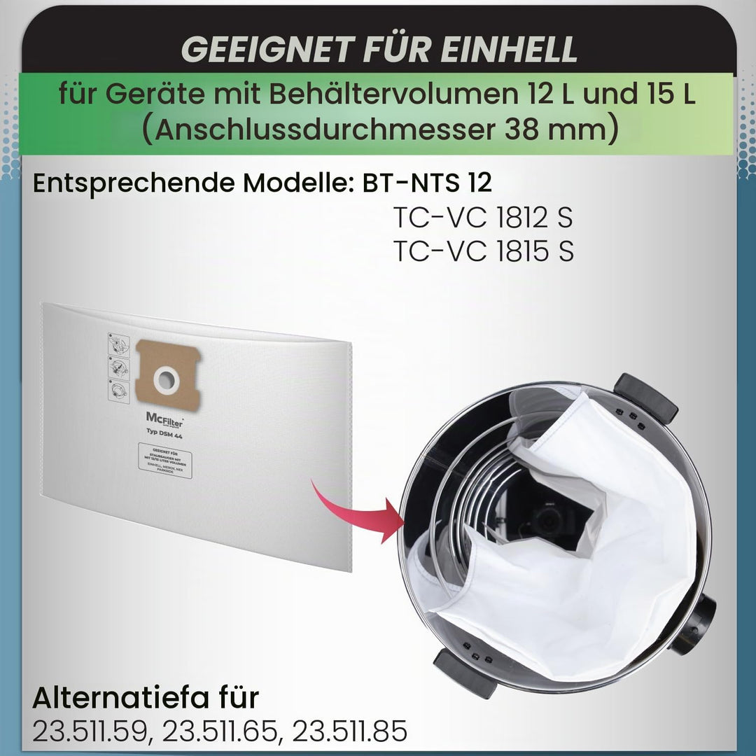 McFilter I 10 Staubsaugerbeutel 15l kompatibel für ALLE Einhell Staubsauger i geeignet für Einhell T