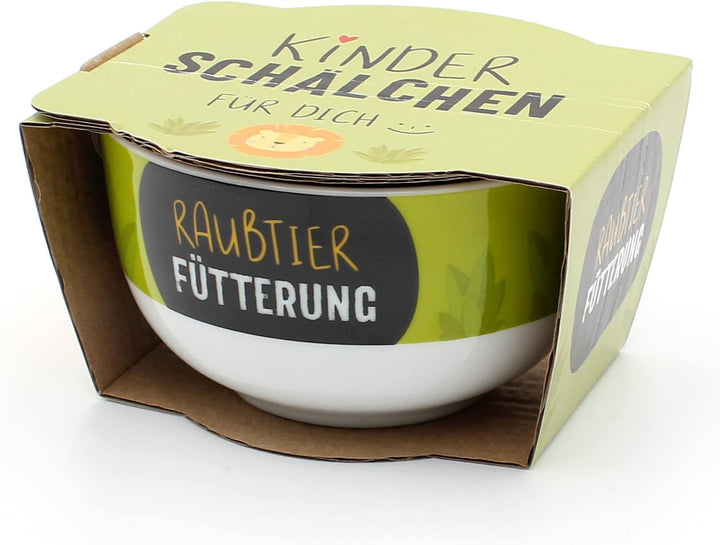 Dekohelden24 Porzellan Kinder-Schälchen - Müslischale - Obstschale - Löwe mit Spruch - Raubtierfütte