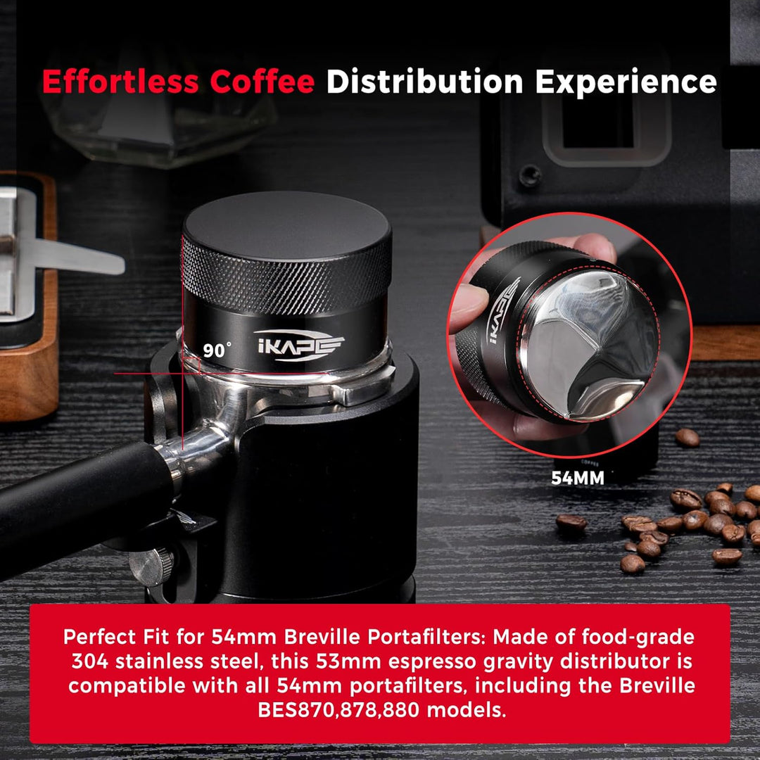 IKAPE Kaffee Produkte, 53MM Kaffee Verteiler, Schwerkraft Adaptive Espresso Verteiler Passt alle 53M