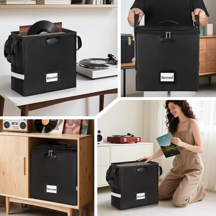 Feuerfeste Vinyl-Schallplatten-Aufbewahrungsbox mit Schloss, wasserfeste Klappbare LP-Schallplatten-