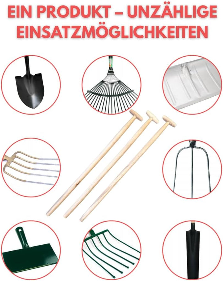3 Stk. Besenstiel Holz 100cm Ersatzstiel mit T-Griff, Holzstiel aus Buchenholz, Gerätestiel Ø 38 mm,
