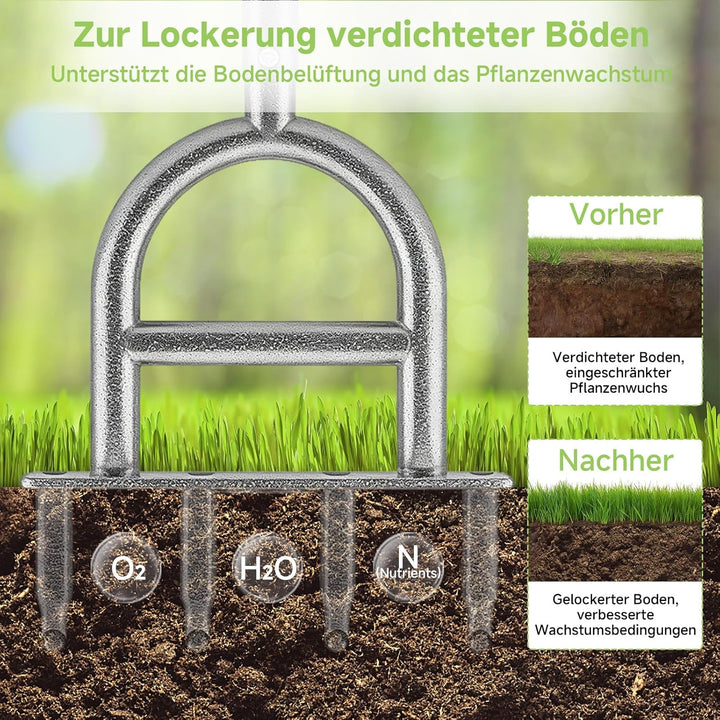 2 in 1 Rasenlüfter mit Unkrautstecher, 4-Loch-Kern Aerifizierer für Rasen, Rutschfester T-Griff, Ras
