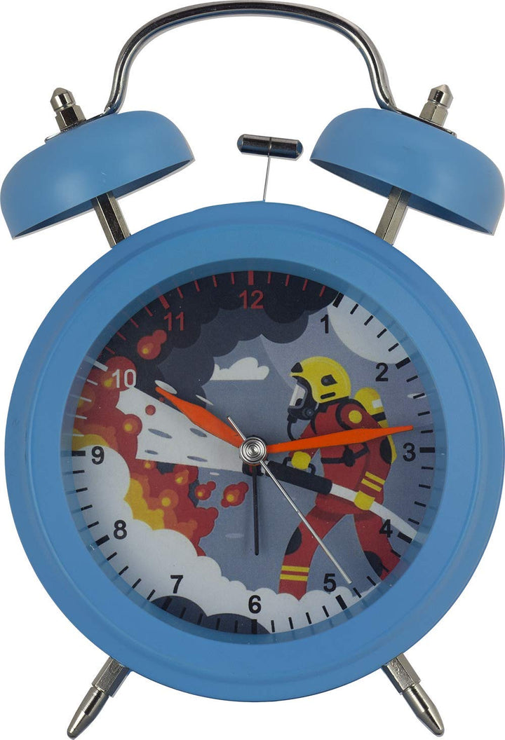 Eurotime Analog Wecker mit Glockenalarm und Feuerwehr-Motiv für Mädchen und Jungen, kein Ticken, sch