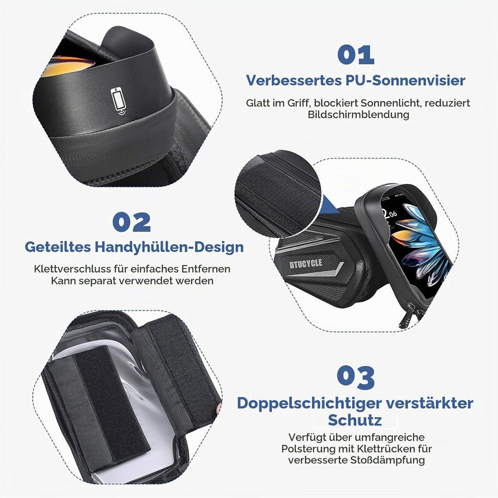 Fahrradtasche Rahmen, 2L Wasserdicht Handytasche Fahrrad, Rahmentasche Fahrrad mit 0.25mm Touchscree