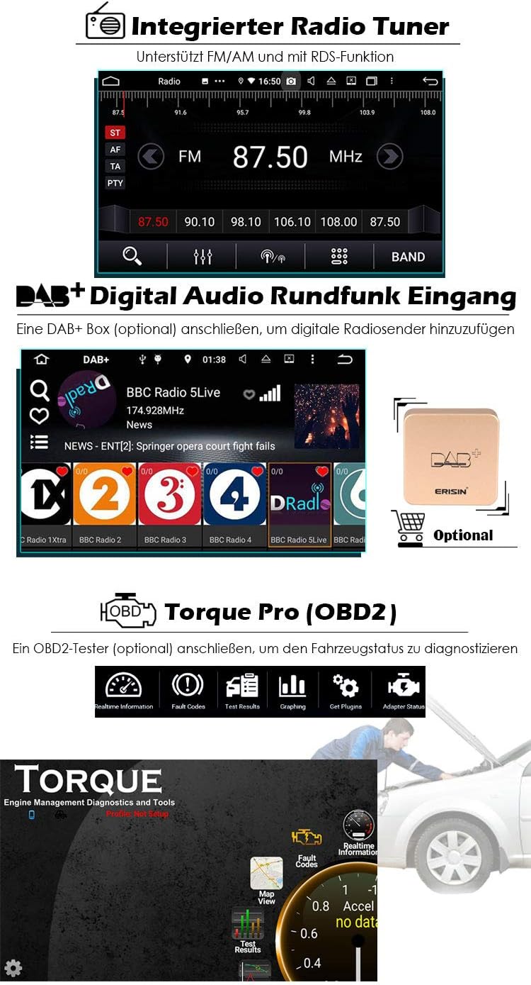 Erisin 8-Kern Android 10 Autoradio mit GPS Navigation für BMW E46 M3 325 3er 318 320 Rover 75 MG ZT