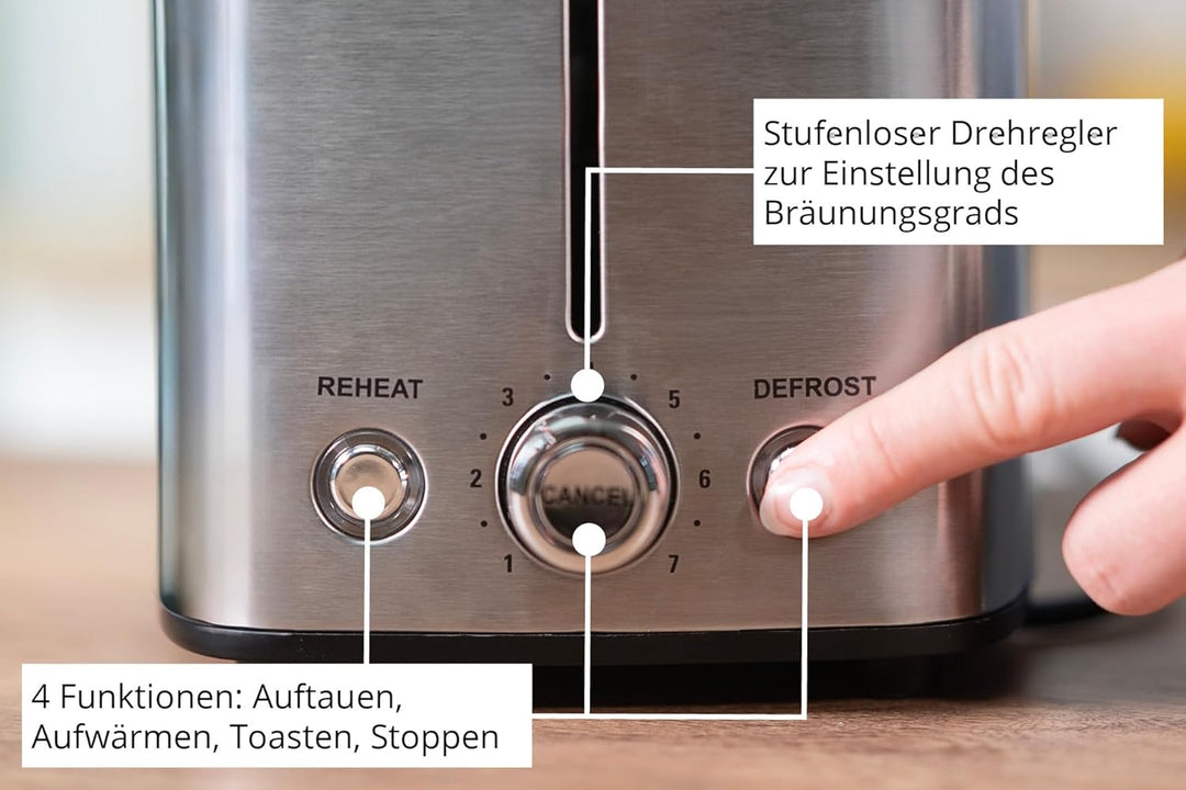 Unold 38216 Toaster Thommy – 2-Scheiben-Toaster, 850 W, wärmeisoliertes Edelstahlgehäuse, Extra-gros