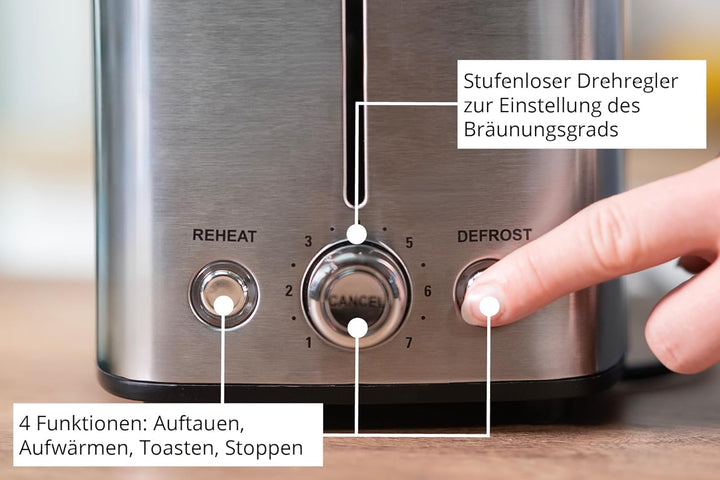 Unold 38216 Toaster Thommy – 2-Scheiben-Toaster, 850 W, wärmeisoliertes Edelstahlgehäuse, Extra-gros