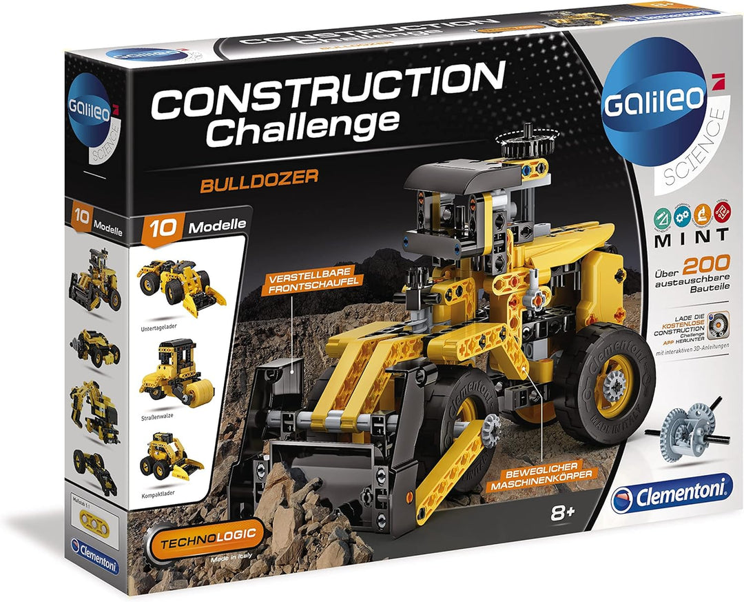 Clementoni 59162 Galileo Science – Construction Challenge Bulldozer, Bausatz für eine Planierraupe,