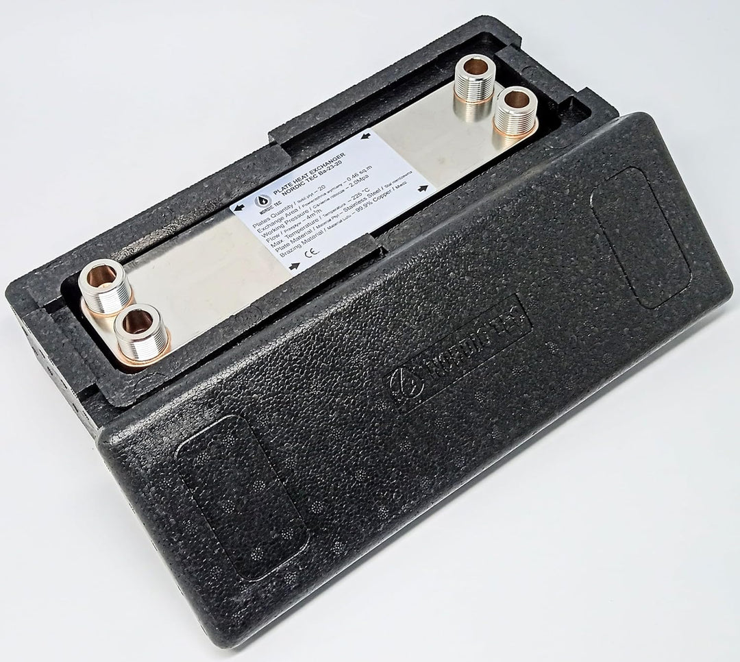 Edelstahl Plattenwärmetauscher Wärmetauscher mit Isolierung Nordic Tec Ba-23-20 20 Platten 90kW 3/4”