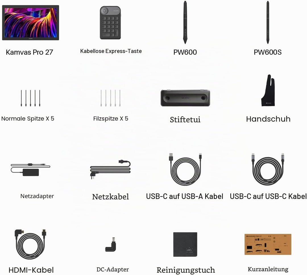 HUION Kamvas Pro 27 4K UHD Gafiktablett mit Display, PenTech 4.0 Batteriefreier Stylus mit 2nd Gen A