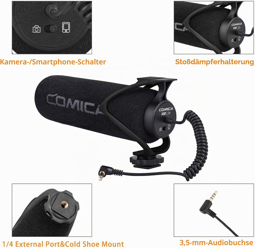 comica CVM-V30 LITE Kamera Mikrofon Super-Kardioid Kondensator Video Mikrofon Richtmikrofon für Cano