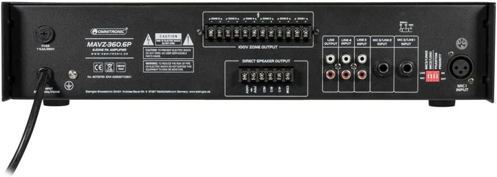 OMNITRONIC MAVZ-360.6P ELA-Mischverstärker | 6-Zonen-ELA-Mono-Mischverstärker, MP3-Player &amp; IR-FB, Z