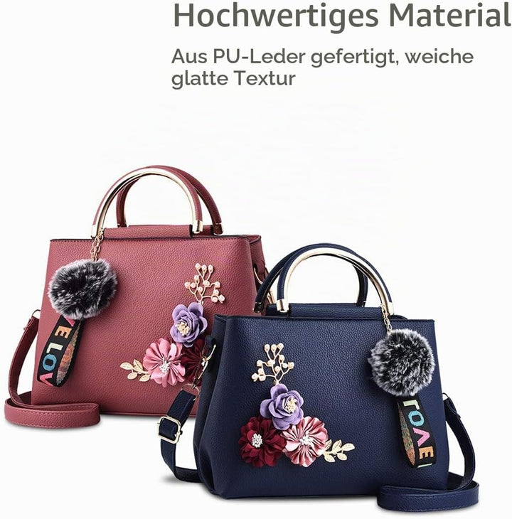 NICOLE &amp; DORIS Damen Leder Handtasche Umhängetaschen mit Blume Jahrgang Griff Tasche Designer Tote G