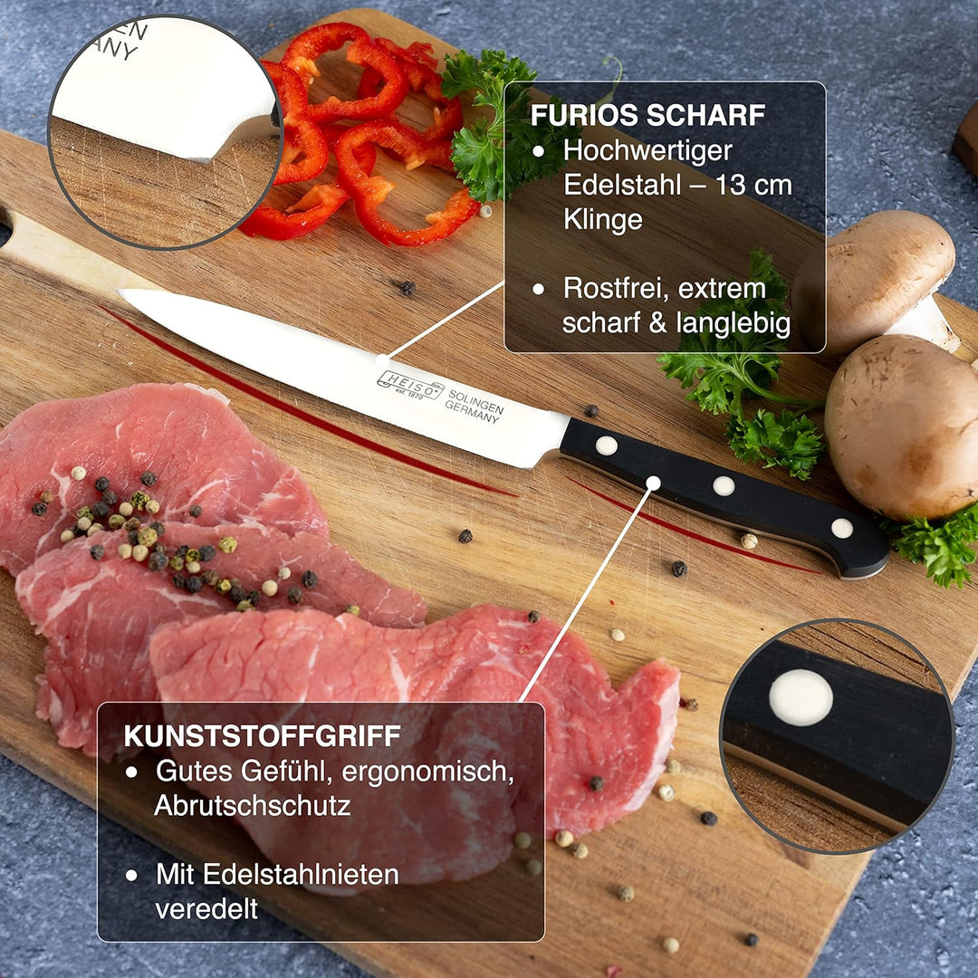 HEISO - Spickmesser - PREMIUM SERIE - rostfreie 13cm Klinge - Garniermesser Made in Solingen - Gemüs