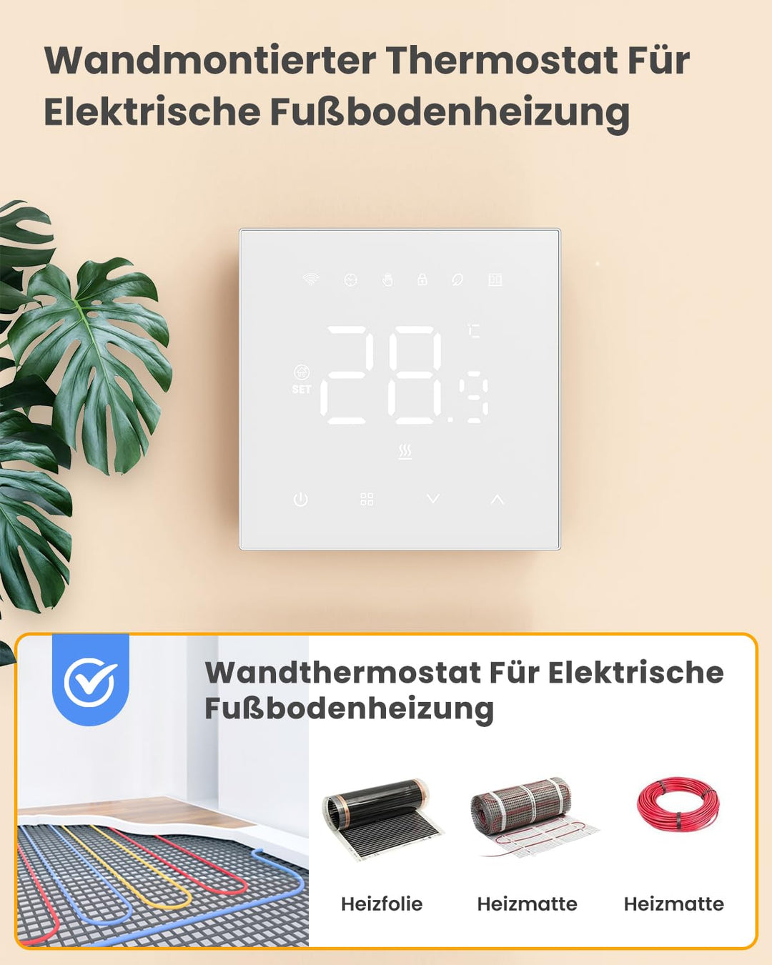 MIUCDA Smart Thermostat Matter Elektrische Fussbodenheizung WiFi Raumthermostat Digital Heizungsther