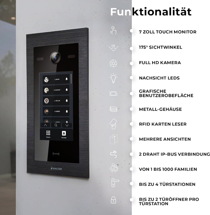 Balter EVO-HD Video Türsprechanlage mit Touchscreen Türstation, Video Türklingel, Smartphone App 7 Z