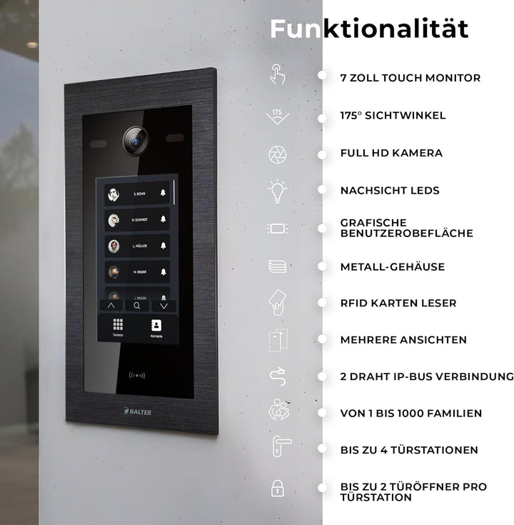Balter EVO-HD Video Türsprechanlage mit Touchscreen Türstation, Video Türklingel, Smartphone App, 1
