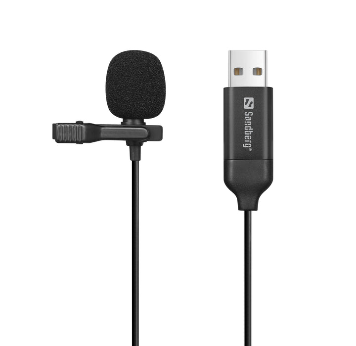 Sandberg Streamer USB Clip Microphone, Omnidirektionales Lavalier Ansteckmikrofon für Computer Lapto