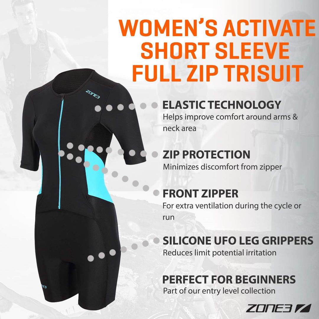 ZONE3 Damen Activate Kurzarm Full Zip Trisuit XS, XS