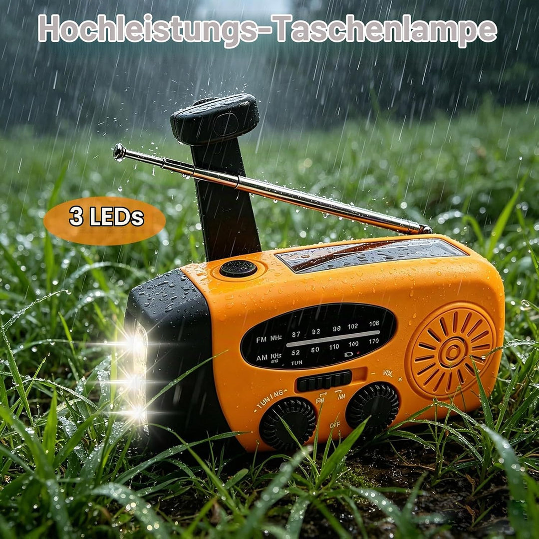 Notfall Kurbel Radio mit Solar 3 leistungsstarken LED Taschenlampe 2000mAh Akku Solar Batterie Power