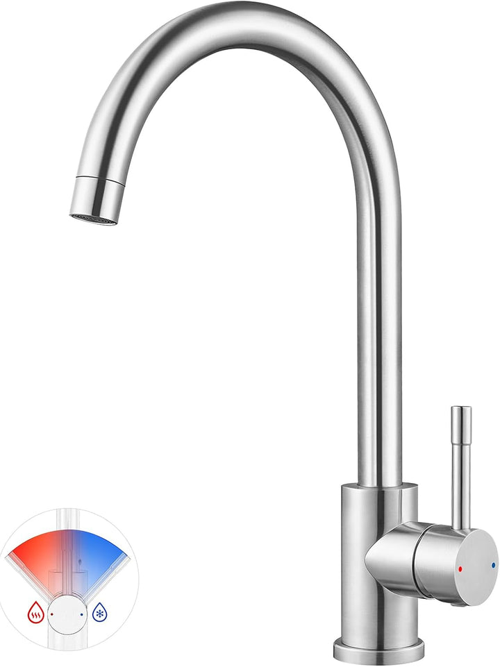 CECIPA Wasserhahn Küche 360° Schwenkbar, Hochdruck Küchenarmatur, Mischbatterie Küche mit Hohem Boge