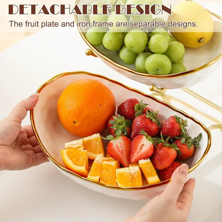 3-Schicht Obstschale Keramik mit Metallgestell, Obstschale Etagere, Elegante Etagere zum Servieren v