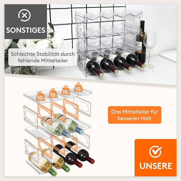 Lifewit Flaschenregal Stapelbar für 12 Flaschen, Kunststoff Weinregal für Kühlschrank Schrank Arbeit