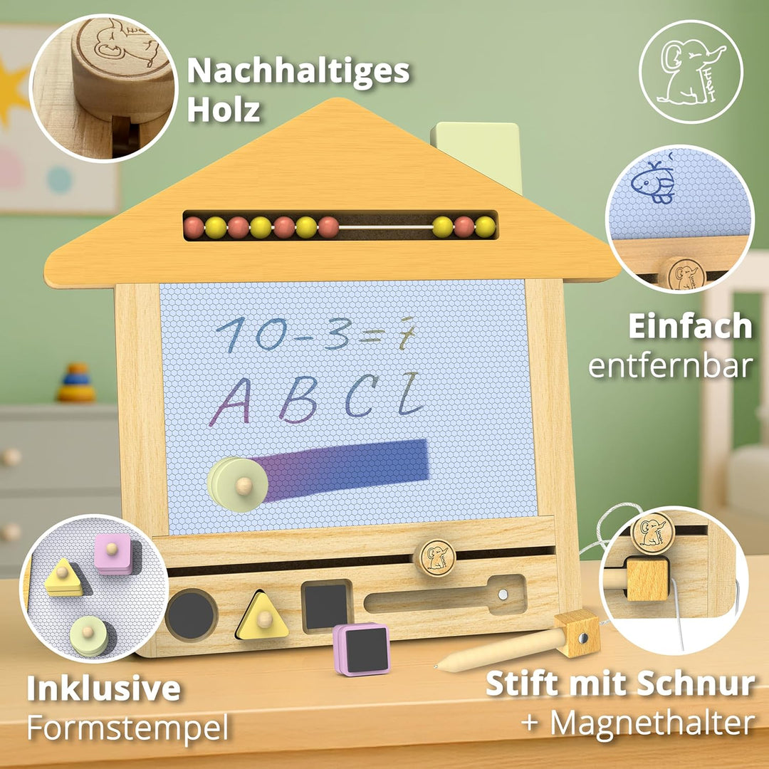 Eli® Zaubertafel aus Holz für Kinder ab 2 Jahre inkl. Stempel und Malstift Magnetische Maltafel - Ze