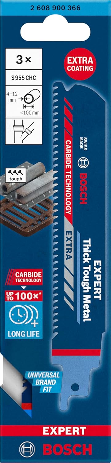 Bosch Professional 3x Expert ‘Thick Tough Metal’ S 955 CHC Säbelsägeblatt (für Zäher Stahl, Gusseise